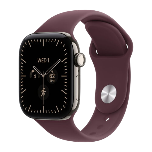 Apple Watch Series 12, 42 mm, Natural Titanium GPS+Cellular Burgundy Sport Band M/L